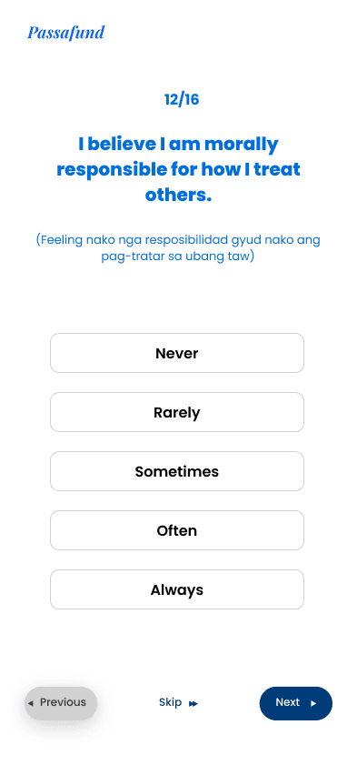 Question 12 of 16, on moral responsibility for how you treat others